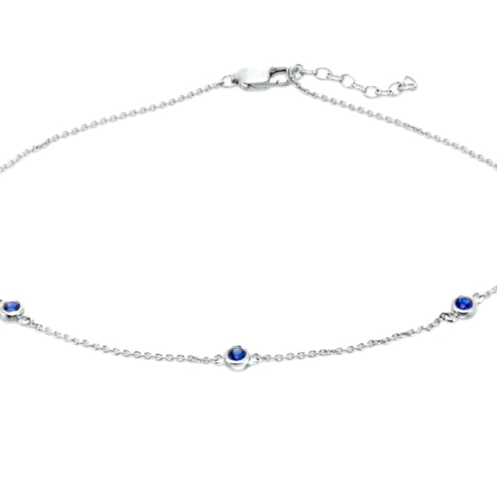 Zales Bezel-Set Lab-Created 2.6mm Blue Sapphire Sterling Anklet, 9”.